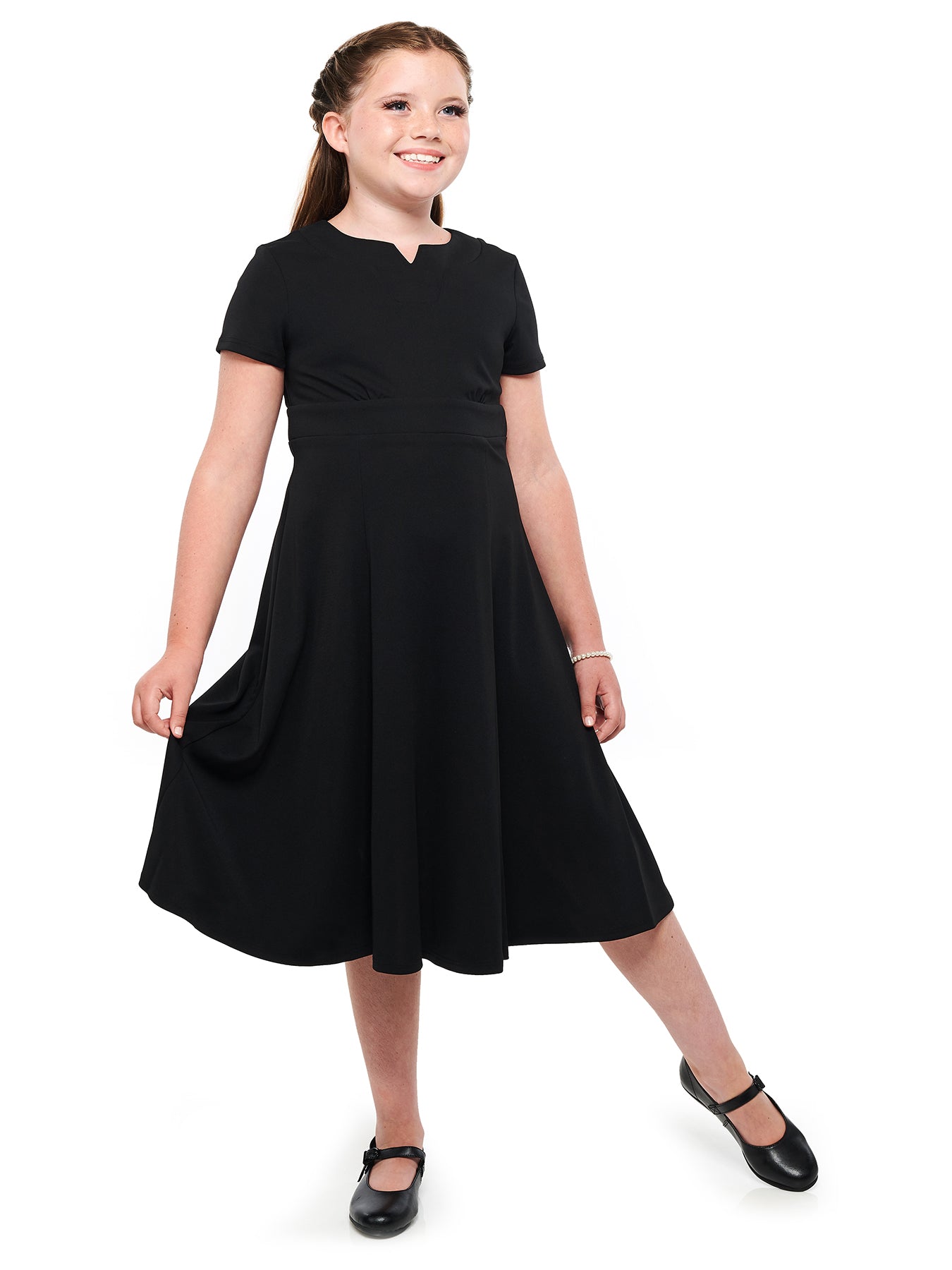 TORI (Style #409) - Crew V-Notch Neckline Swing Dress-Youth