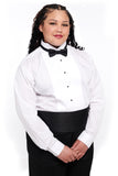 700L - White Wing Tip Collar Pleated Tuxedo Shirt - Ladies