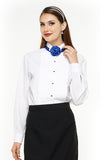 700L - White Wing Tip Collar Pleated Tuxedo Shirt - Ladies