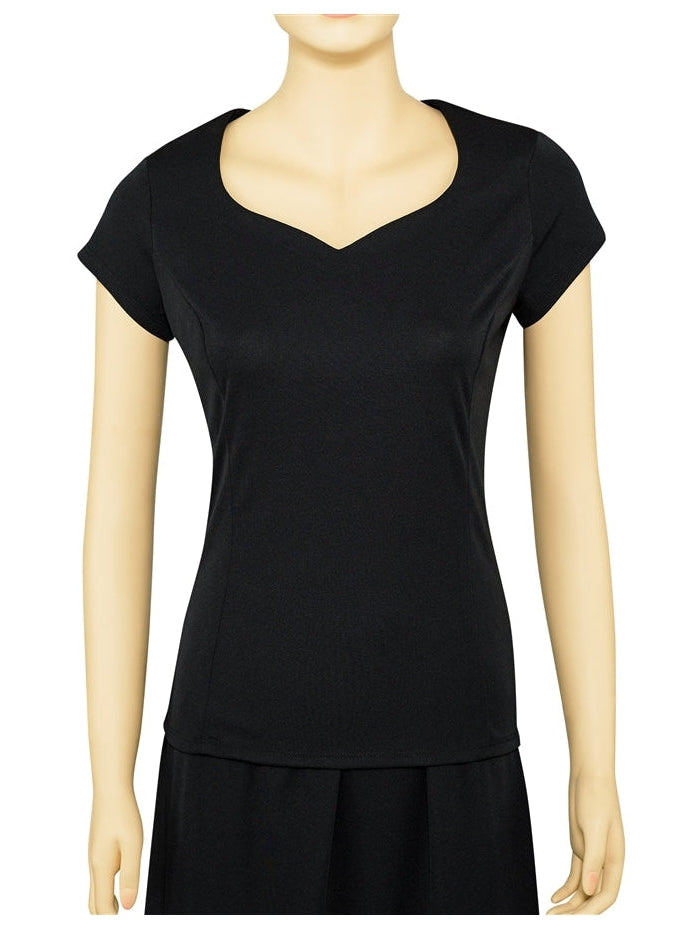 BRITNEY (Style #2208) - Heart Shaped Neck Cap Sleeve Blouse