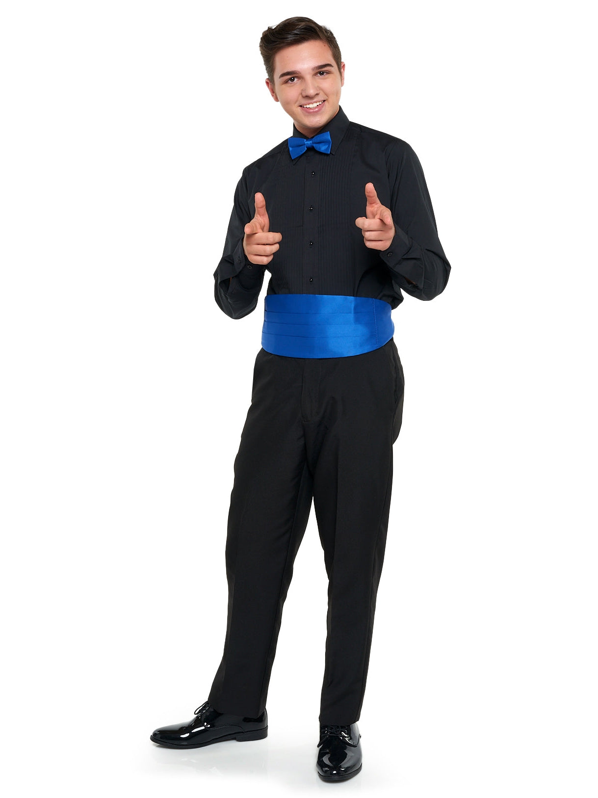 731 - Black Laydown Collar Pleated Tuxedo Shirt - Men's