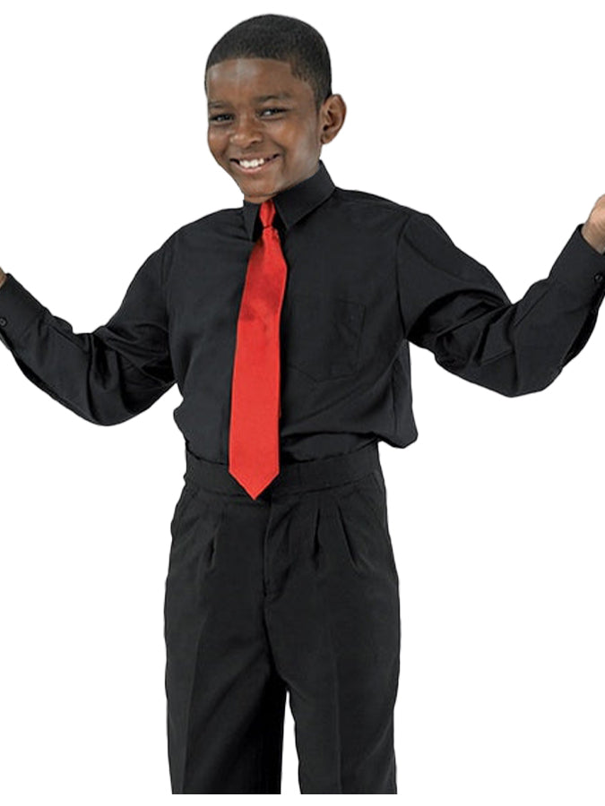 751-Y - Black Laydown Collar Non-Pleated Dress Shirt - Youth