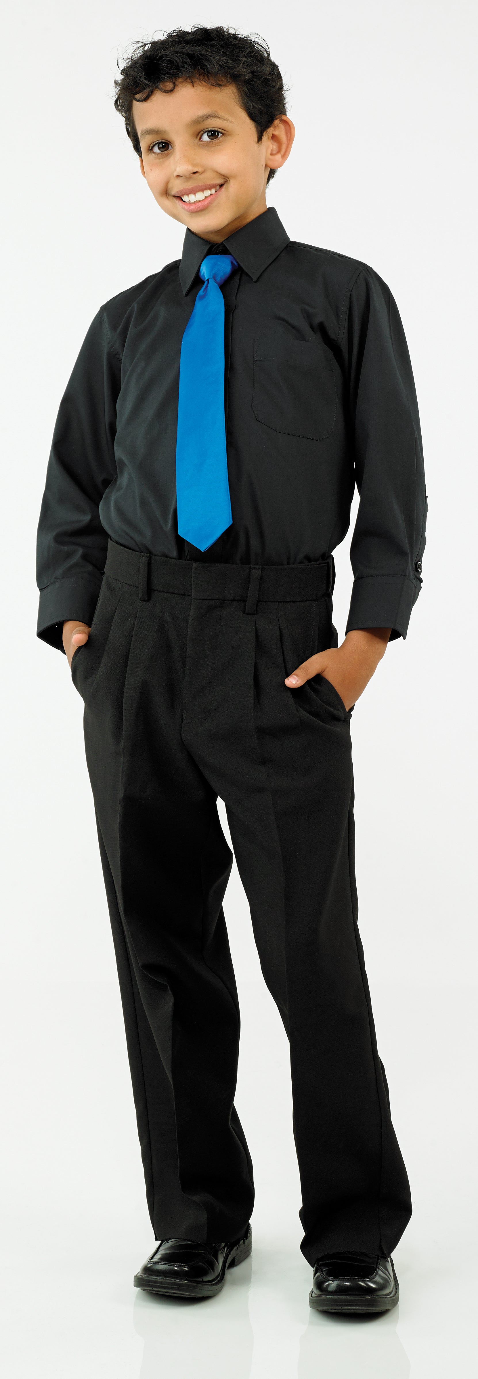 751-Y - Black Laydown Collar Non-Pleated Dress Shirt - Youth