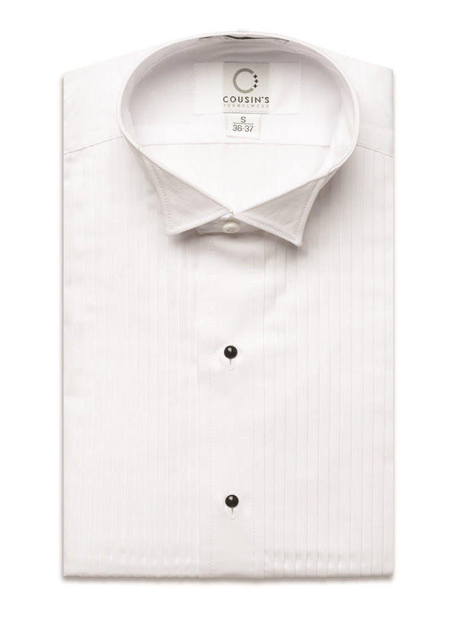 700 - White Wing Tip Collar Pleated Tuxedo Shirt