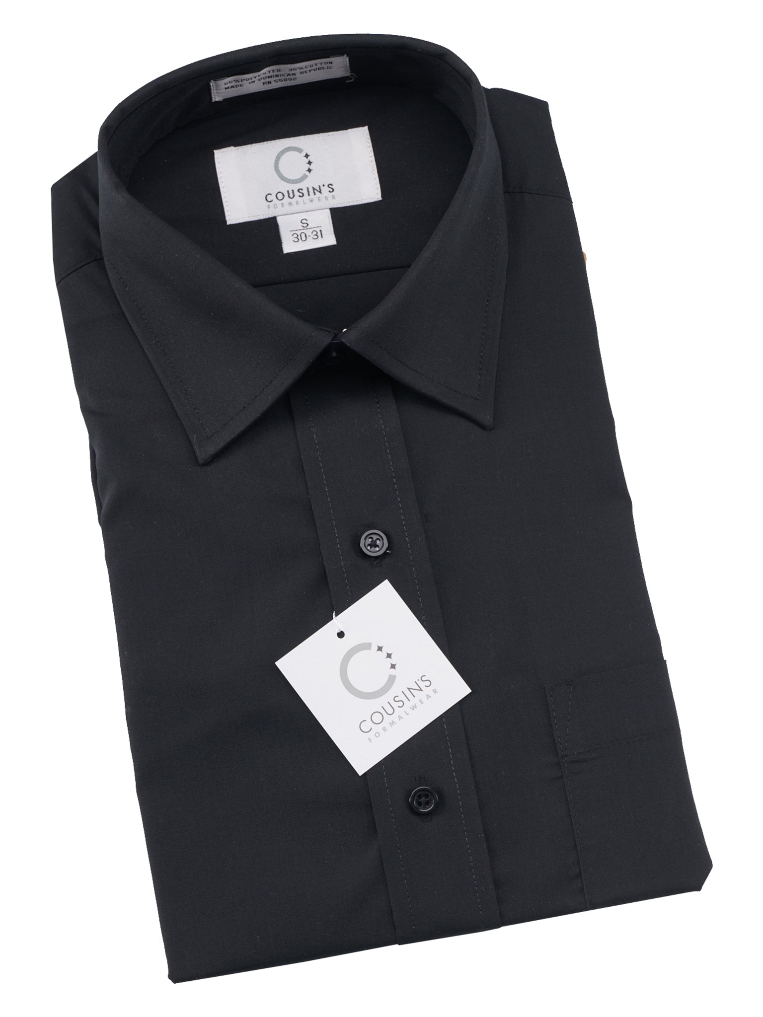 751-Y - Black Laydown Collar Non-Pleated Dress Shirt - Youth