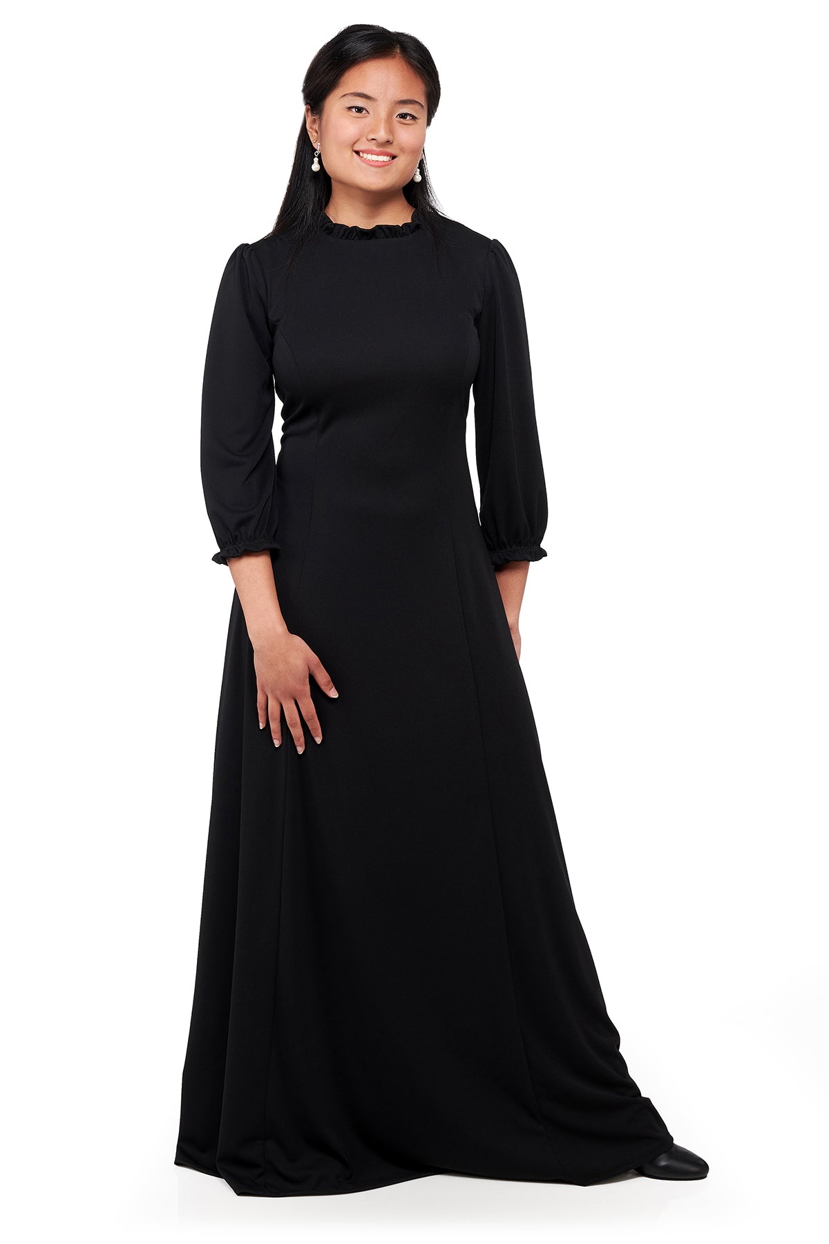 NEW LORELEI Style 139 Ruffle Neck Gathered 3 4 Sleeve Gown