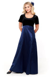 NEW! NEELA (Style #2693) - Velvet Scoop Neck, Short Sleeve Dress with Navy Skirt