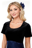 NEW! NEELA (Style #2693) - Velvet Scoop Neck, Short Sleeve Dress with Navy Skirt