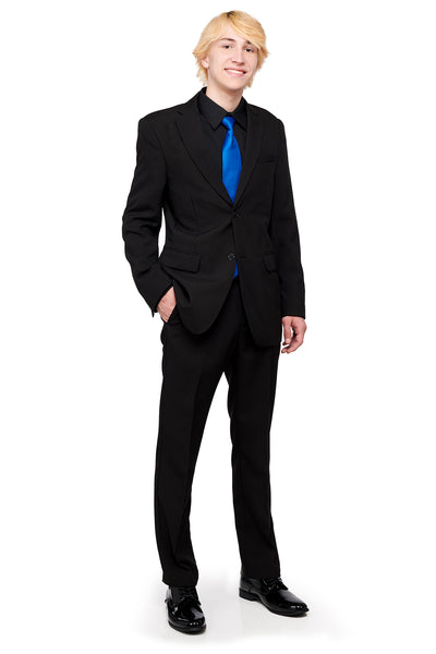 black suit with blue dress shirt Men's Black Suit with Navy Blue Lapel  Elegant Formal Tuxedo Style Suit  for Wedding, Prom, Party and Evening Wear