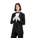 937L - White Lay-Down Collar Pleated Tuxedo Shirt - Ladies