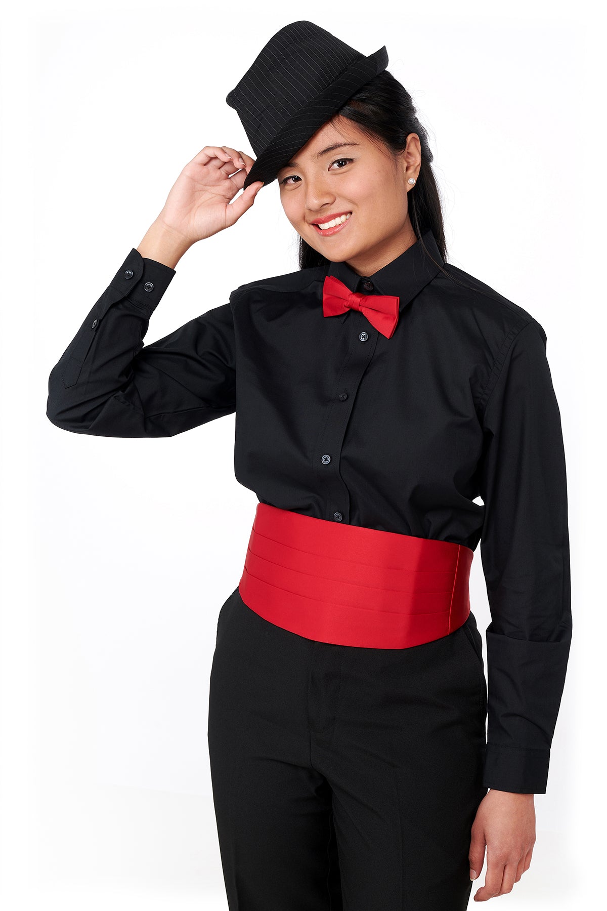 751L - Ladies Black Laydown Collar Non-Pleated Dress Shirt