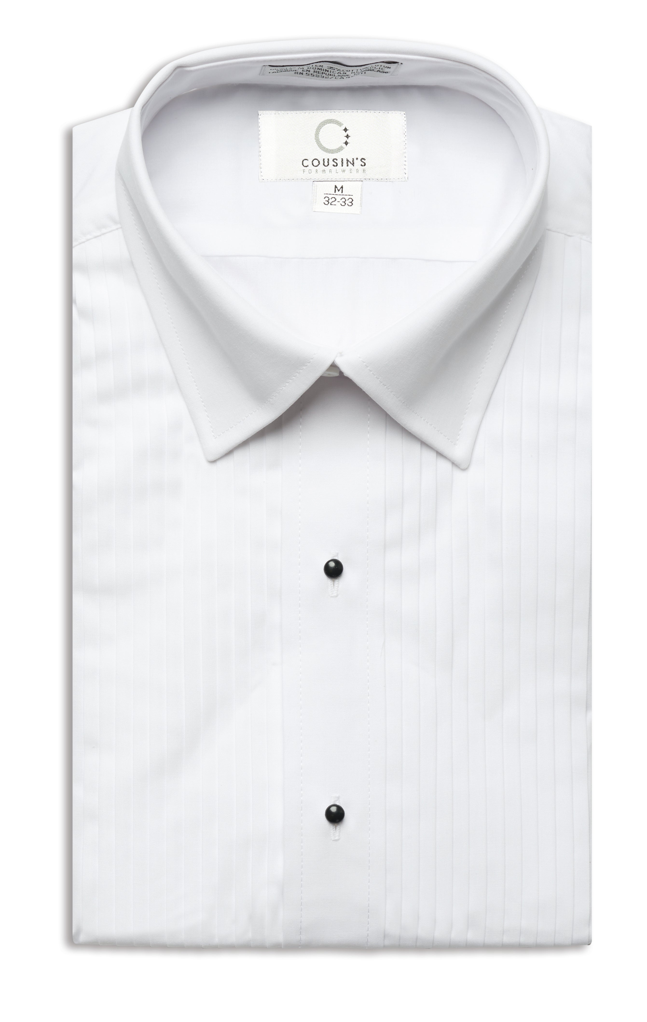 937L - White Lay-Down Collar Pleated Tuxedo Shirt - Ladies