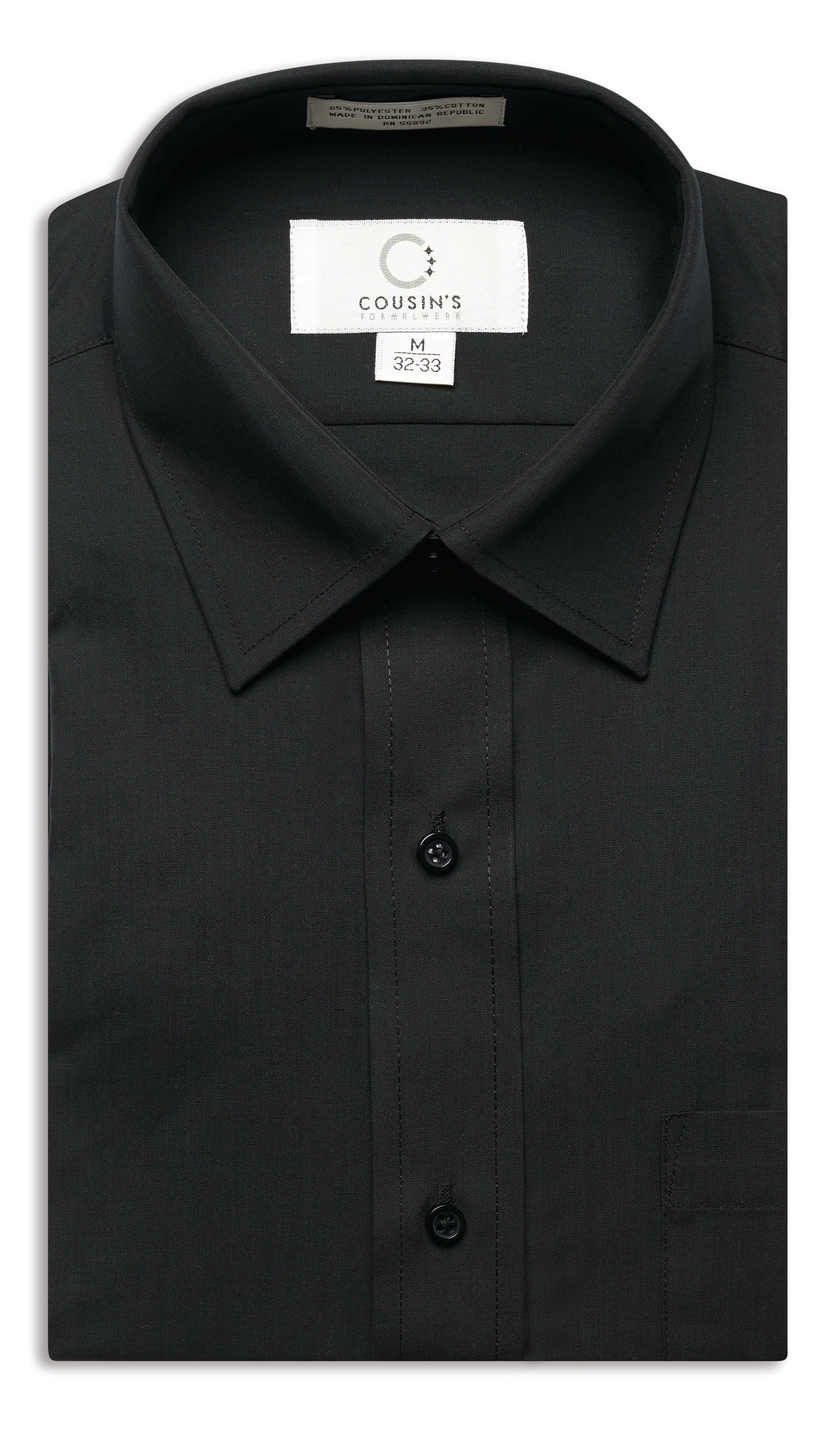 751L - Ladies Black Laydown Collar Non-Pleated Dress Shirt