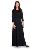 ALEXIS (Style #122) - High Scoop Neck, 3/4 Sleeve, Twist Front Gown