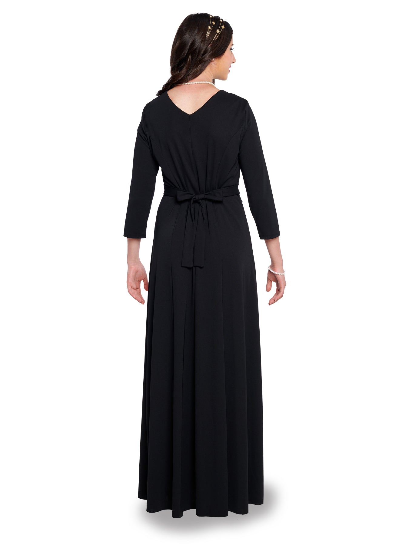 ALEXIS (Style #122) - High Scoop Neck, 3/4 Sleeve, Twist Front Gown