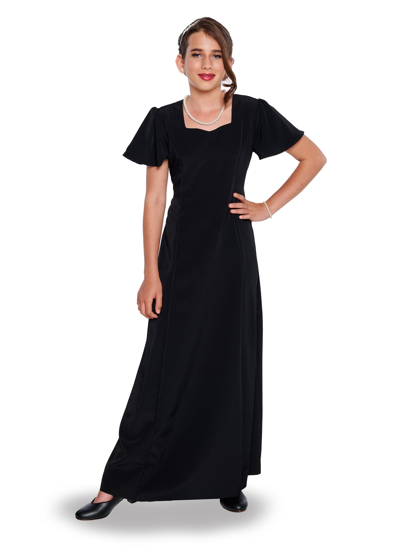 Kimberly Floor Length Gown-Youth is a Youth dress with a sweetheart neck, flutter sleeve, floor length gown with princess seams. Style #123Y and offered by Cousin's Concert Attire. Kimberly Floor Length Gown-Youth is a Youth dress with a sweetheart neck, flutter sleeve, floor length gown with princess seams. Style #123Y and offered by Cousin's Concert Attire.