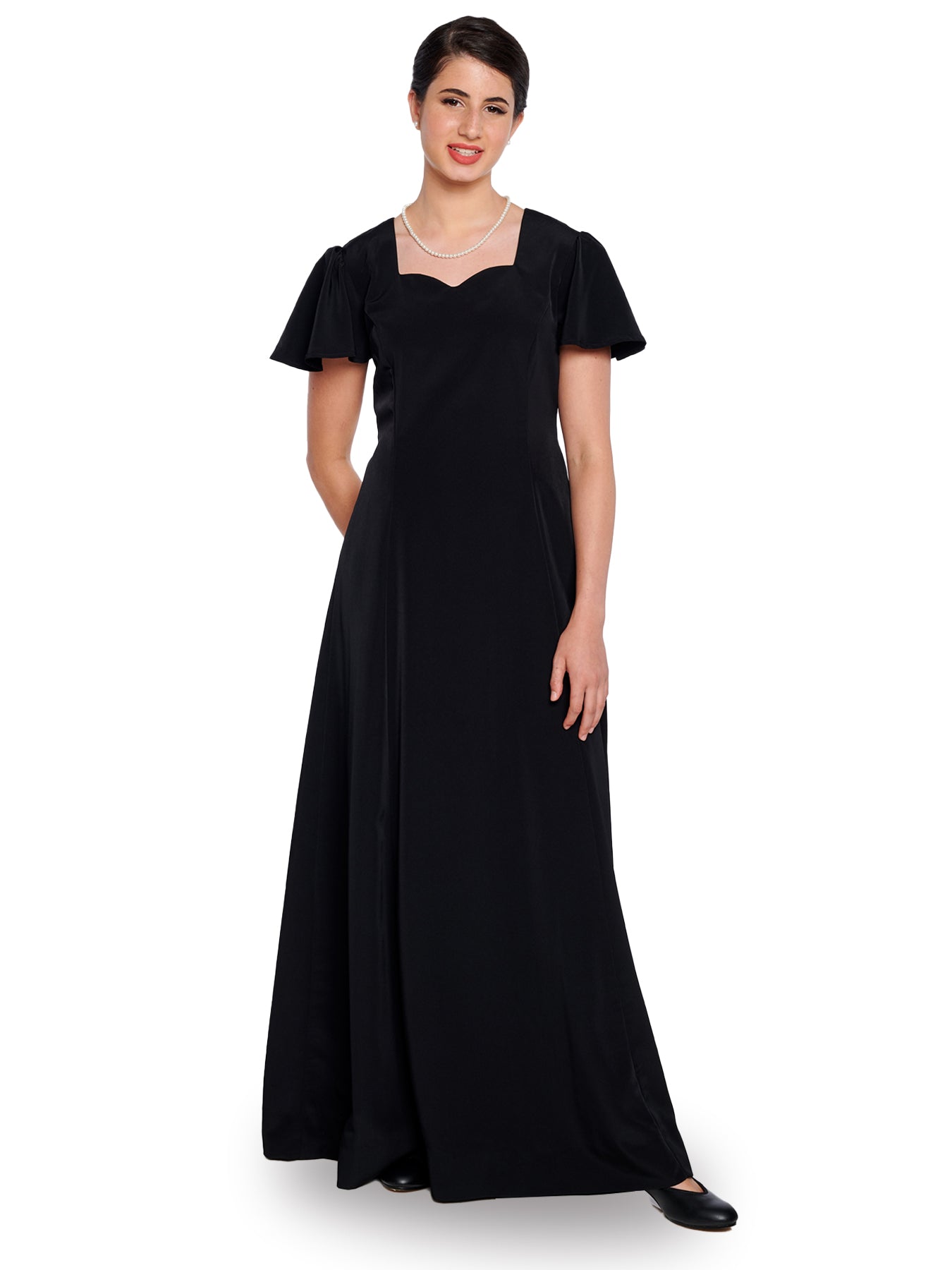 KIMBERLY (Style #123) - Sweetheart Neck Flutter Sleeve Dress - Black / 0 KIMBERLY (Style #123) - Sweetheart Neck Flutter Sleeve Dress - Black / 0