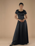 SARAH (Style #203) - Sweetheart Neck, Short Sleeve Satin Dress