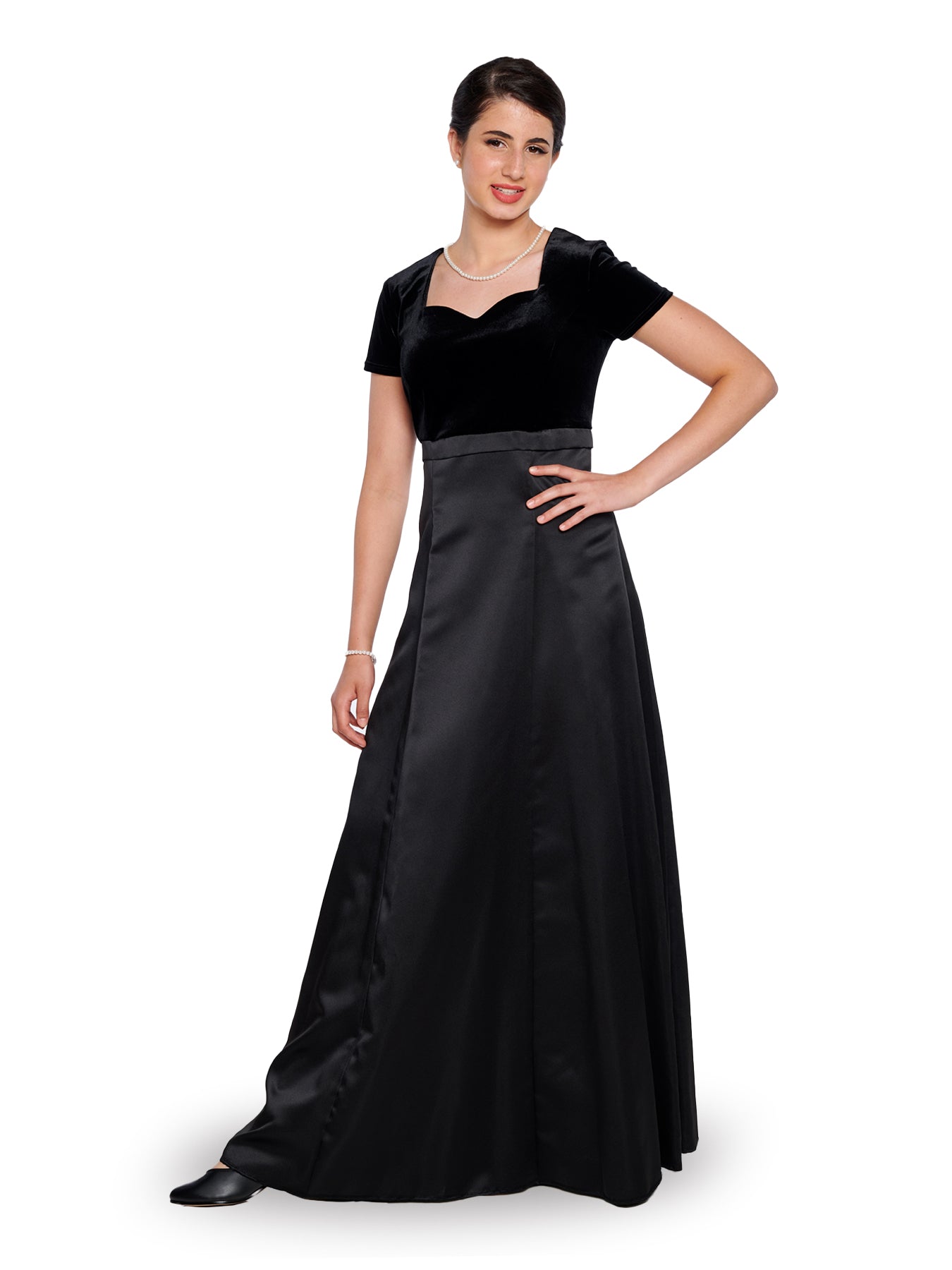 STEPHANIE (Style #2503) - Velvet Sweetheart Neck, Short Sleeve Dress