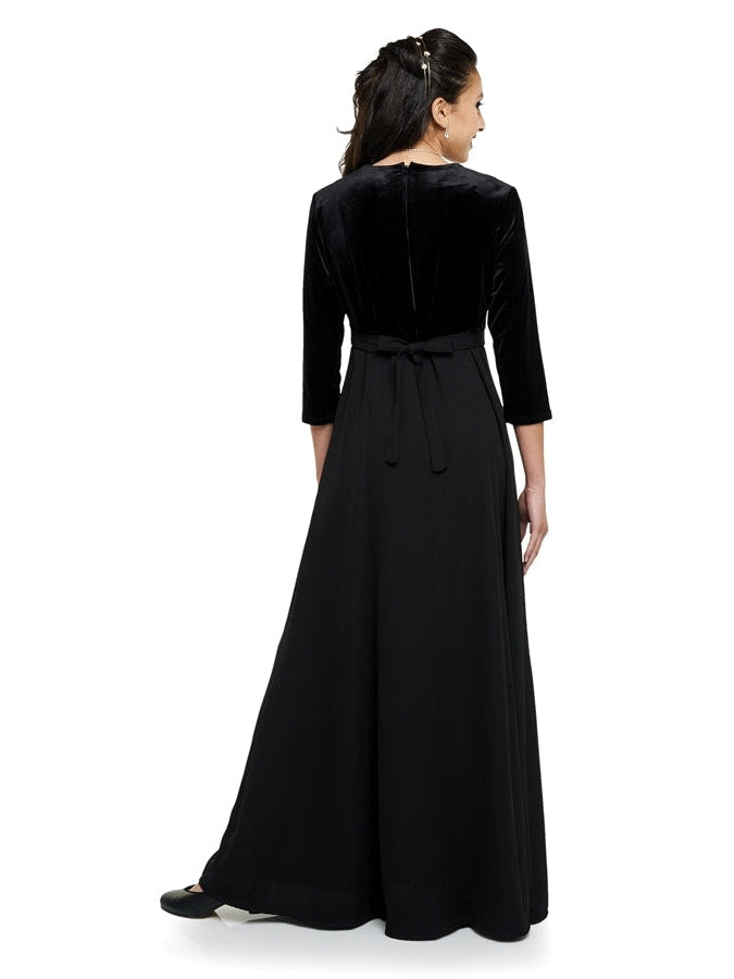 chinese dress ladies Women's Vintage Western Maxi Dress Fall Casual Loose Long Sleeve V Neck  Country Flowy Dress Flower Long Dress,Black,S at Amazon Women's Clothing  store main image 1