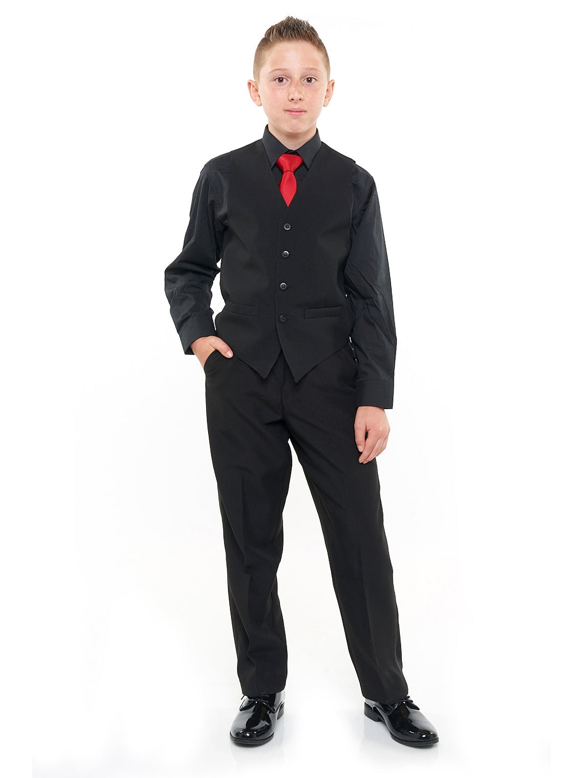 RILEY (Style #6710B) - Black Shirt, Vest, Tie Package with Pant - Boys