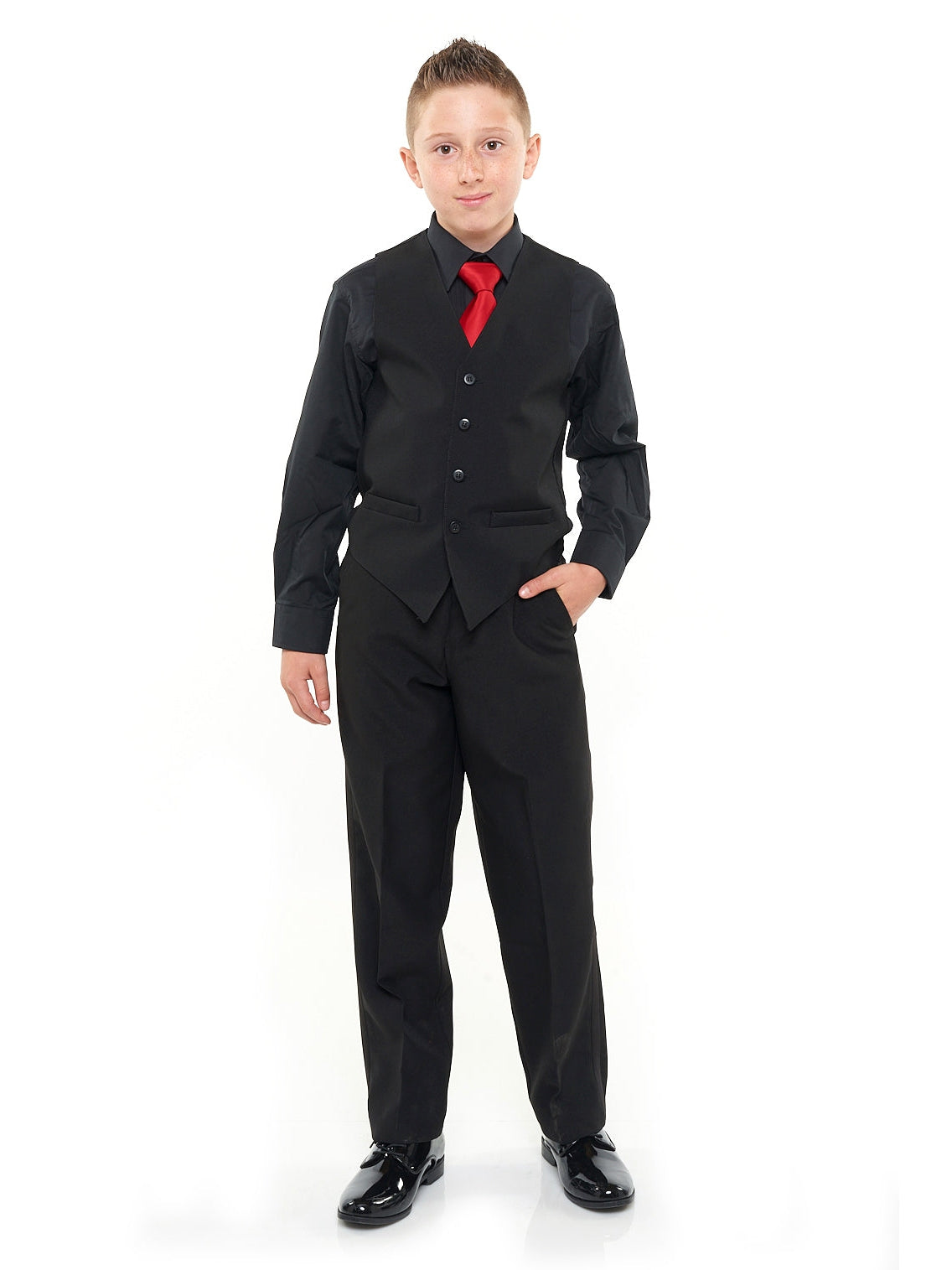 RILEY (Style #6710B) - Black Shirt, Vest, Tie Package with Pant - Boys
