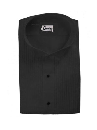 black tux cotton dress shirt Men's Pique Bib Wing Collar Tuxedo Shirt - Black