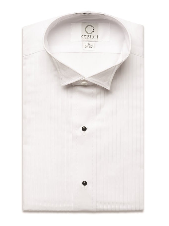 700L - White Wing Tip Collar Pleated Tuxedo Shirt - Ladies