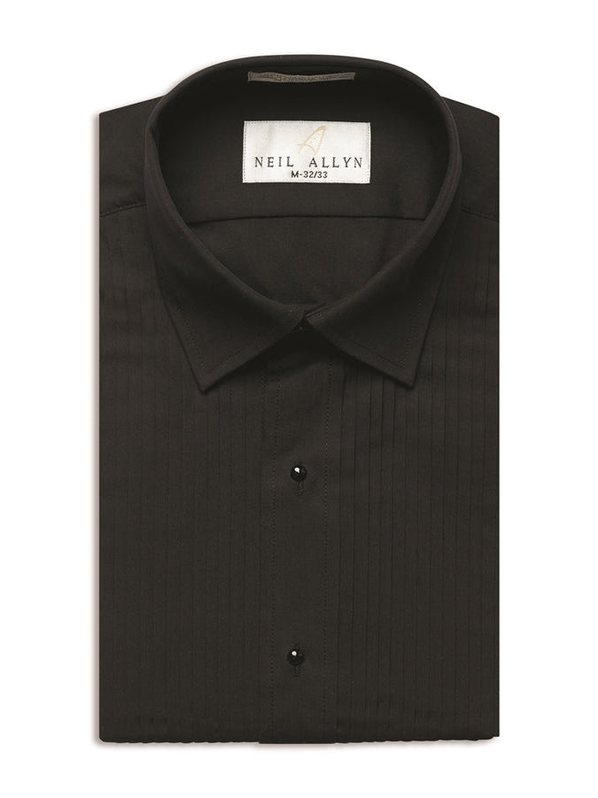 731 - Black Laydown Collar Pleated Tuxedo Shirt - Men's