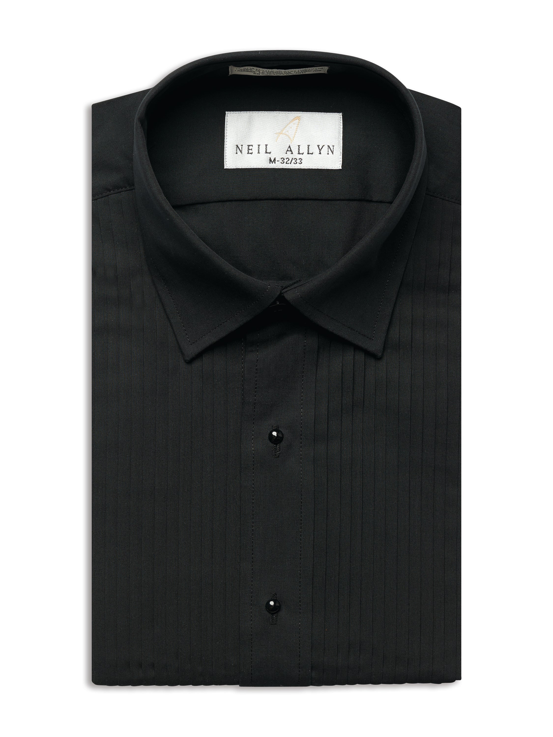 731-B Black Laydown Collar Pleated Tuxedo Shirt - Boys